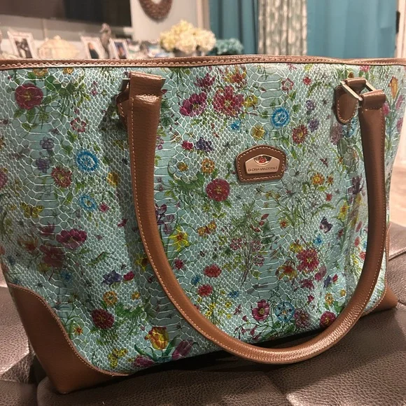 Gloria Vanderbilt Floral Blue and Brown Women’s Large Tote NWOT - Picture 4 of 6